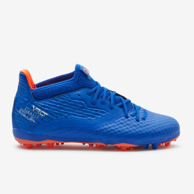 Kipsta BOTAS DE FÚTBOL NIÑO CON CORDONES VIRALTO III MG/AG AZUL Y NARANJA - Imagen 2