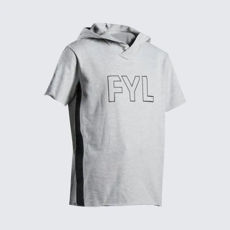 Camiseta De Boxeo Manga Corta Y Capucha Niños Outshock 100 Gris - Imagen 2