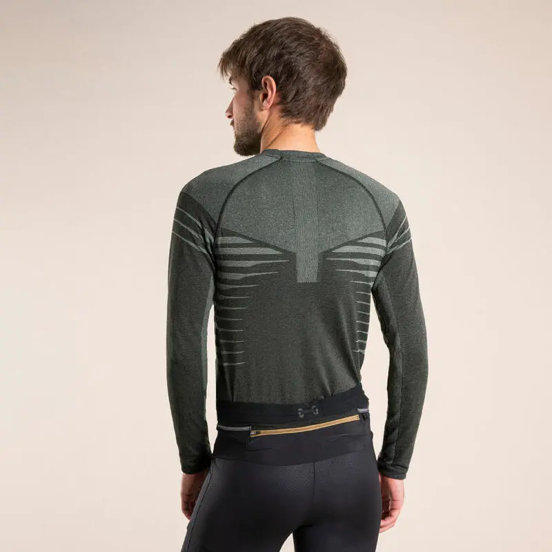 EVADICT CAMISETA SIN COSTURAS CONFORT MANGA LARGA TRAIL RUNNING HOMBRE NEGRO CAQUI - Imagen 2