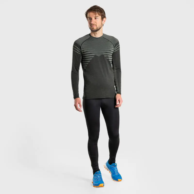 EVADICT CAMISETA SIN COSTURAS CONFORT MANGA LARGA TRAIL RUNNING HOMBRE NEGRO CAQUI - Imagen 5