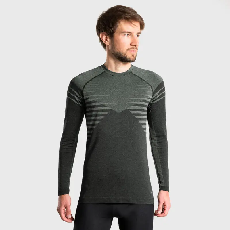 EVADICT CAMISETA SIN COSTURAS CONFORT MANGA LARGA TRAIL RUNNING HOMBRE NEGRO CAQUI