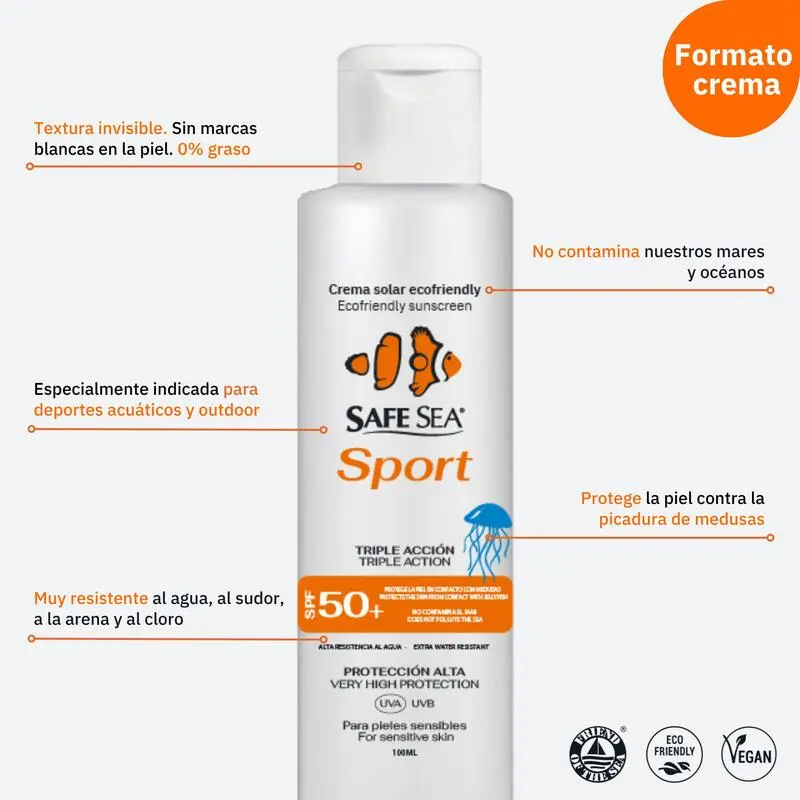 Safe Sea Crema Solar Corporal Y Facial Para Deportistas SPF 50 Plus - Imagen 3