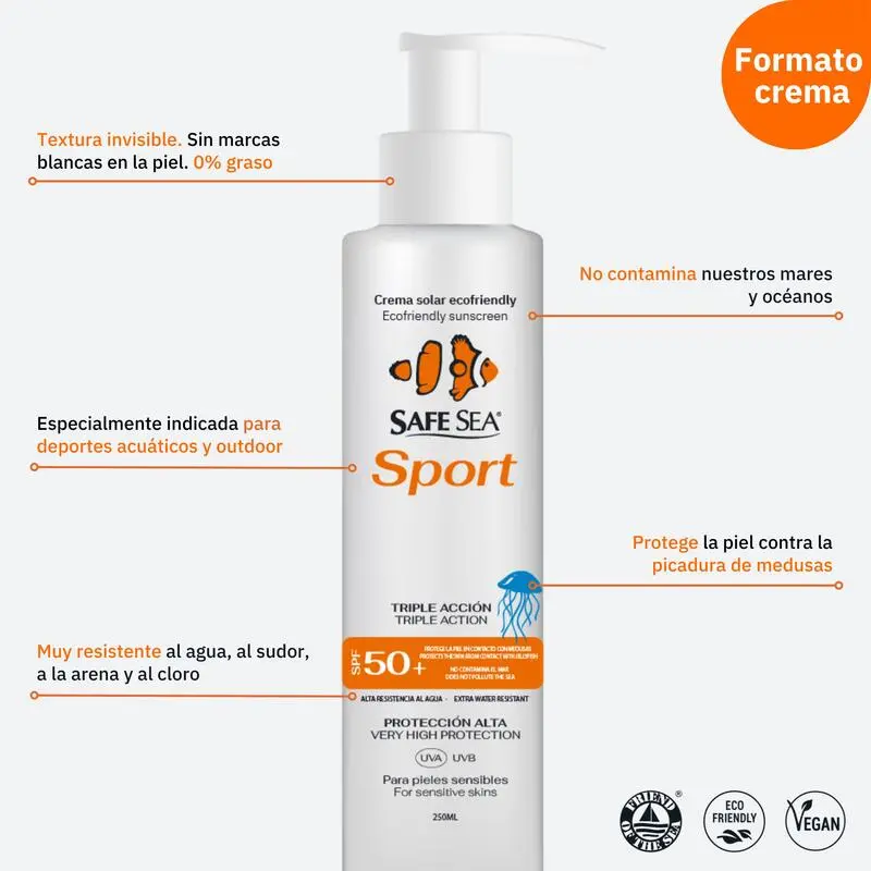 Safe Sea Crema Solar Corporal Y Facial Para Deportistas SPF 50 Plus - Imagen 3