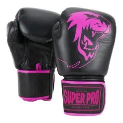 Super Pro Combat Gear Guantes De Boxeo De Cuero - Warrior SE - Negro/Rosa