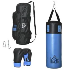 Saco De Arena De Boxeo Con Guantes Y Bolsa HOMCOM Ø25x102 Cm Azul