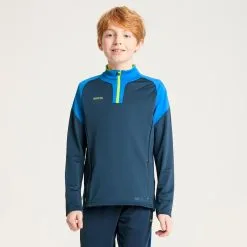 Kipsta Sudadera De Fútbol 1/2 Cremallera VIRALTO SOLO JR NIÑOS Azul, Gris Amarillo Fluo