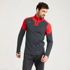 Kipsta Sudadera De Fútbol Adulto 1/2 Cremallera Viralto Gris Oscuro Y Rojo